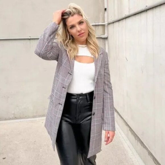 BB Dakota Prep Cool Plaid Longline Blazer - Picture 1 of 5